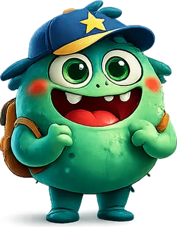 Munch, a friendly green monster wearing a scout cap