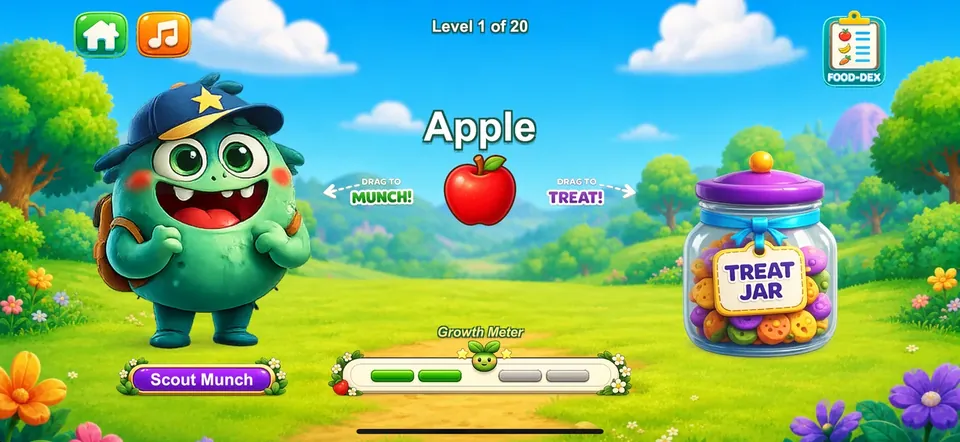 Sorting an apple between Munch and the Treat Jar
